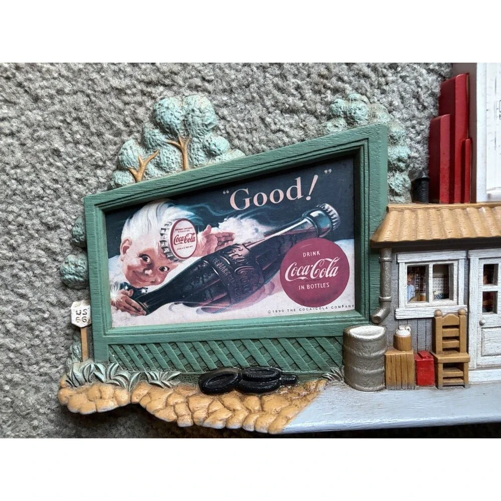 Coca Cola Route 66 Service Station Wall Clock 3D Plaque 1990